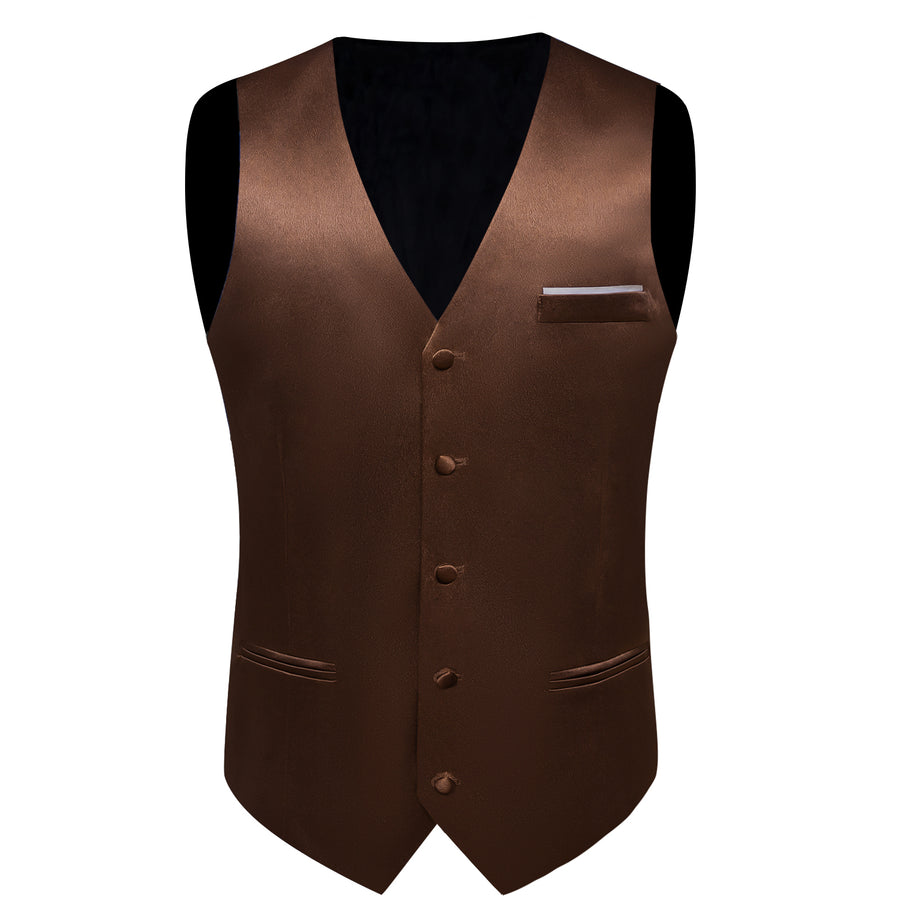 New Brown Solid Shining Silk Men's Vest Set vest set    - Sophisticated Gentlemen