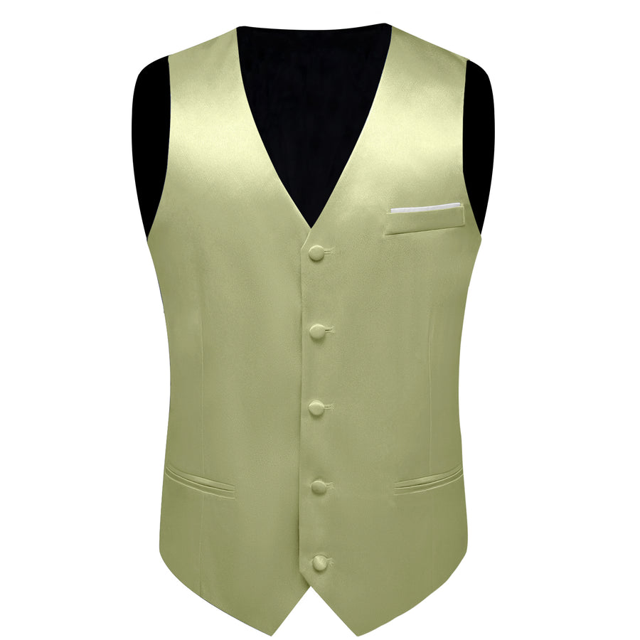 Avocado Green Solid Silk Vest Set - 4 Piece vest set    - Sophisticated Gentlemen