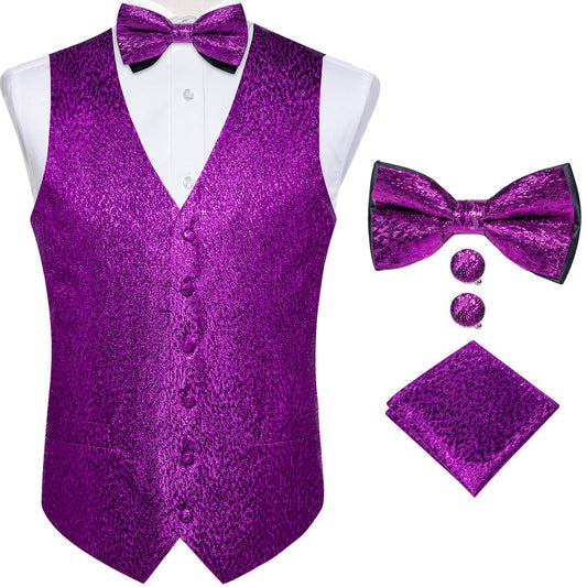 Purple Shining Solid Bowtie Vest Set vest set S (Chest 40")   - Sophisticated Gentlemen