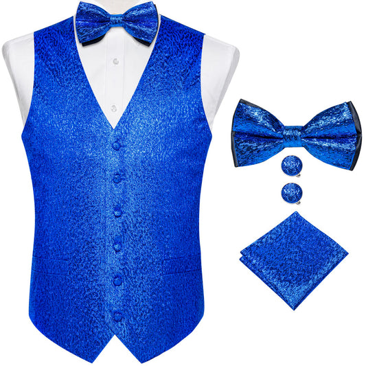 Cobalt Blue Shining Solid Bowtie Vest Set vest set S (Chest 40")   - Sophisticated Gentlemen