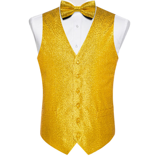 Yellow Shiny Print Bowtie Vest Set vest set S (Chest 40")   - Sophisticated Gentlemen
