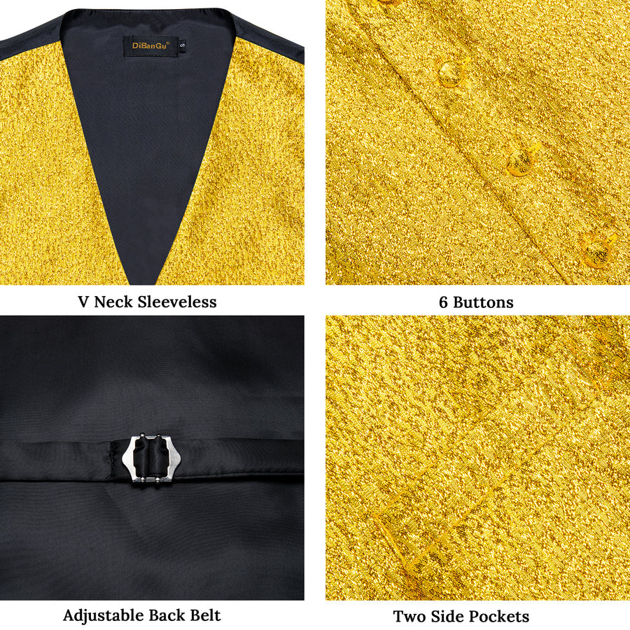 Yellow Shiny Print Bowtie Vest Set vest set    - Sophisticated Gentlemen