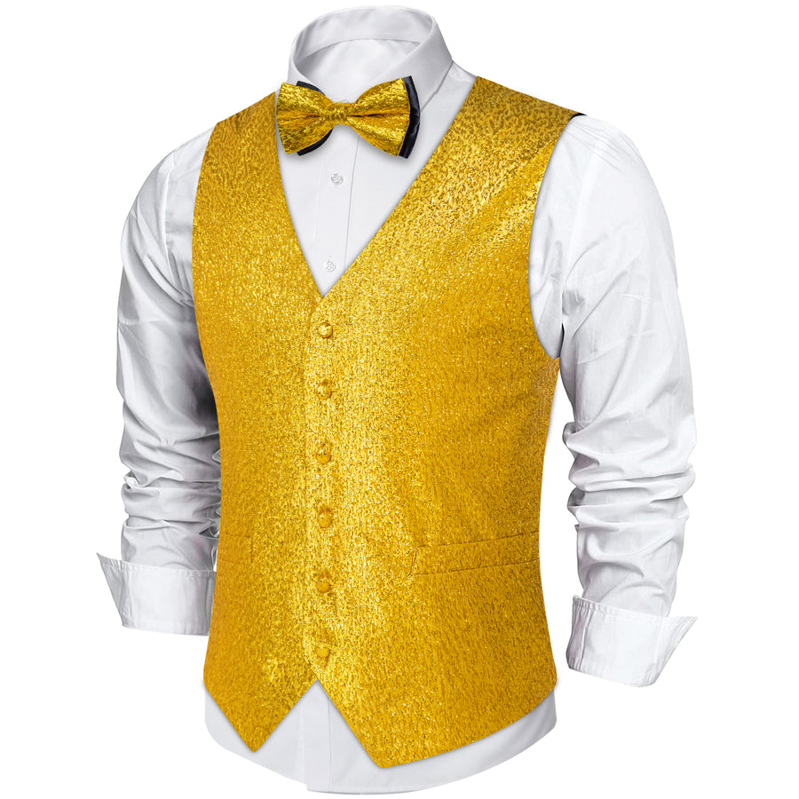 Yellow Shiny Print Bowtie Vest Set vest set    - Sophisticated Gentlemen
