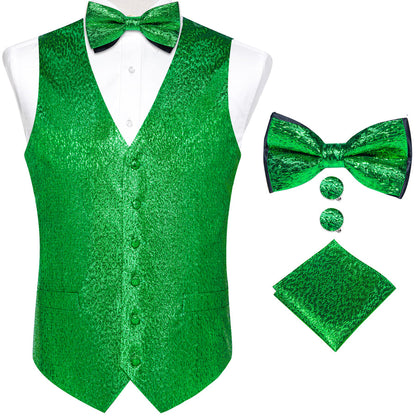 Light Green Shining Solid Bowtie Vest Set vest set S (Chest 40")   - Sophisticated Gentlemen