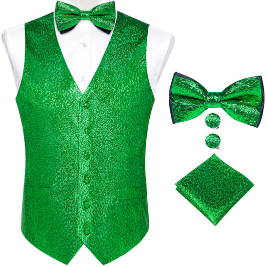 Light Green Shining Solid Bowtie Vest Set vest set S (Chest 40")   - Sophisticated Gentlemen