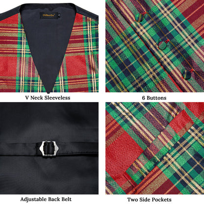 Christmas Green Red Plaid Bowtie Vest Set vest set    - Sophisticated Gentlemen