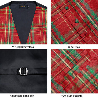 Christmas Red Green Plaid Bowtie Vest Set vest set    - Sophisticated Gentlemen