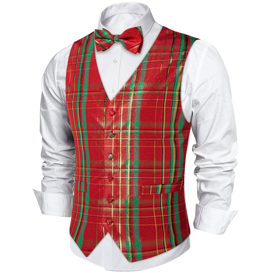 Christmas Red Green Plaid Bowtie Vest Set vest set    - Sophisticated Gentlemen