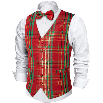 Christmas Red Green Plaid Bowtie Vest Set vest set    - Sophisticated Gentlemen