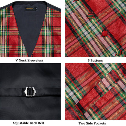 Christmas Scotland Red Green Plaid Bowtie Vest Set vest set    - Sophisticated Gentlemen