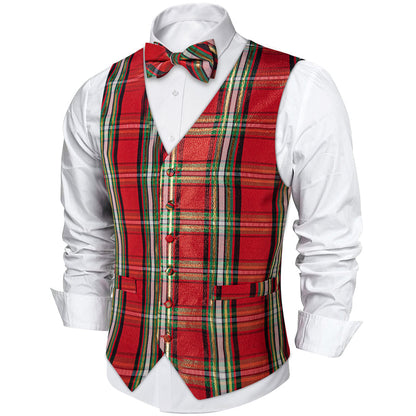Christmas Scotland Red Green Plaid Bowtie Vest Set vest set    - Sophisticated Gentlemen