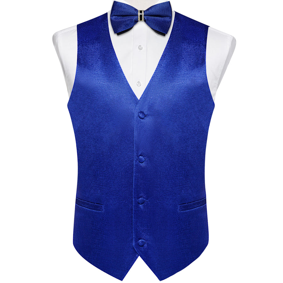 New Dark Blue Solid Shiny Men's Bowtie Vest Set vest set    - Sophisticated Gentlemen
