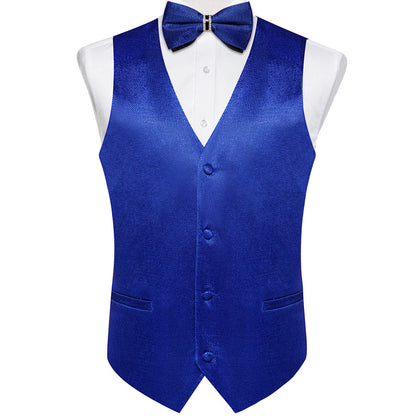 New Dark Blue Solid Shiny Men's Bowtie Vest Set vest set    - Sophisticated Gentlemen