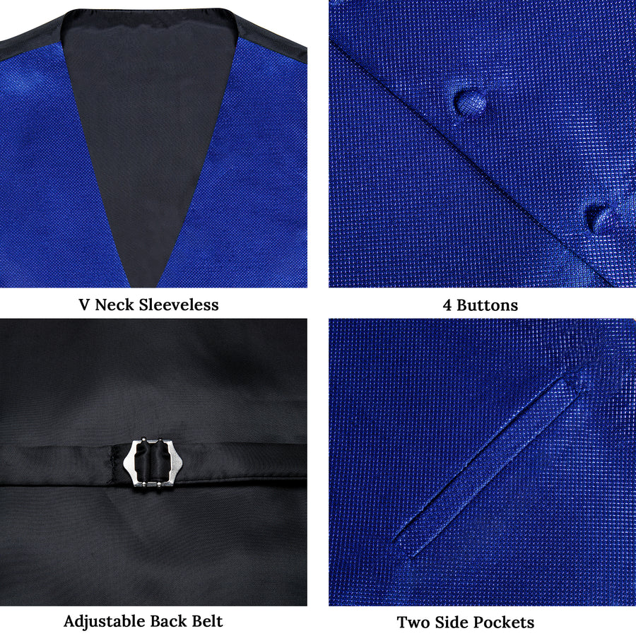 New Dark Blue Solid Shiny Men's Bowtie Vest Set vest set    - Sophisticated Gentlemen