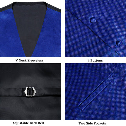 New Dark Blue Solid Shiny Men's Bowtie Vest Set vest set    - Sophisticated Gentlemen