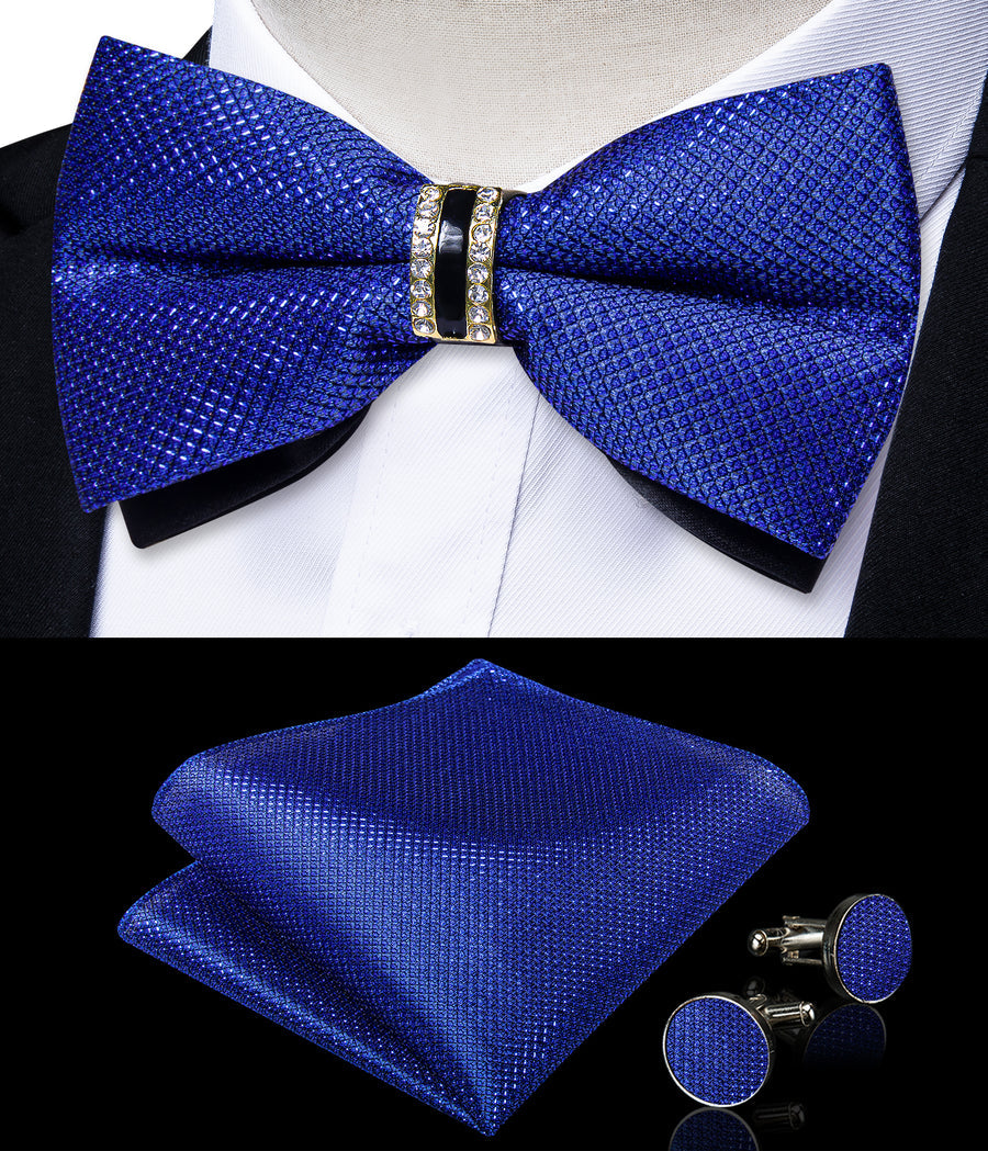 New Dark Blue Solid Shiny Men's Bowtie Vest Set vest set    - Sophisticated Gentlemen