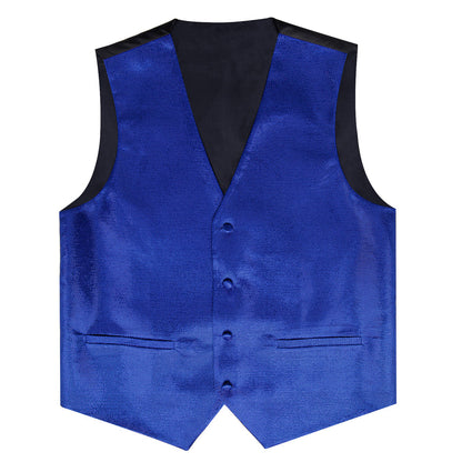 New Dark Blue Solid Shiny Men's Bowtie Vest Set vest set    - Sophisticated Gentlemen