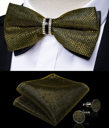 Army Green Shiny Vest Set with Matching Bow Tie, Hanky, and Cufflinks vest set    - Sophisticated Gentlemen