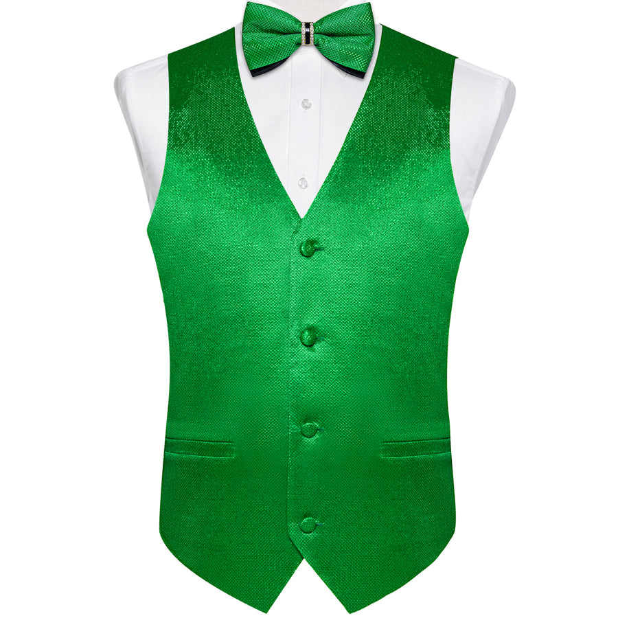 Green Solid Shiny Men's Bowtie Vest Set vest set    - Sophisticated Gentlemen