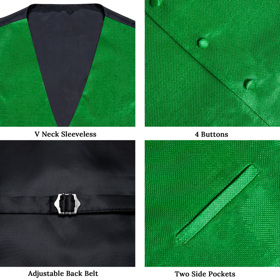 Green Solid Shiny Men's Bowtie Vest Set vest set    - Sophisticated Gentlemen