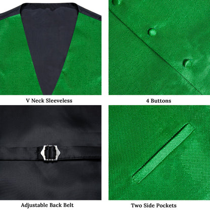 Green Solid Shiny Men's Bowtie Vest Set vest set    - Sophisticated Gentlemen