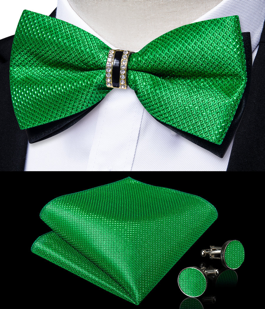 Green Solid Shiny Men's Bowtie Vest Set vest set    - Sophisticated Gentlemen