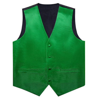Green Solid Shiny Men's Bowtie Vest Set vest set    - Sophisticated Gentlemen