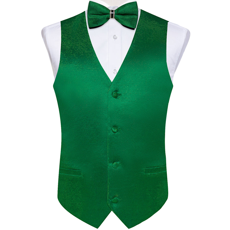 New Deep Green Solid Shiny Men's Bowtie Vest Set vest set    - Sophisticated Gentlemen