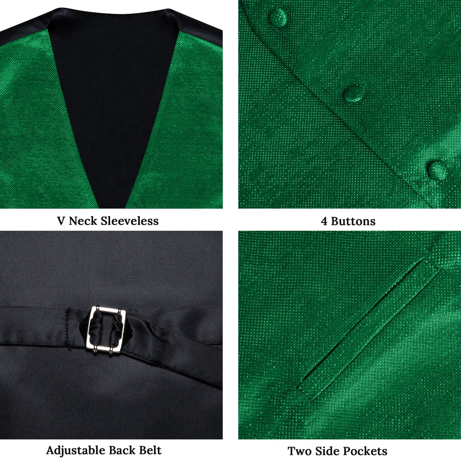 New Deep Green Solid Shiny Men's Bowtie Vest Set vest set    - Sophisticated Gentlemen