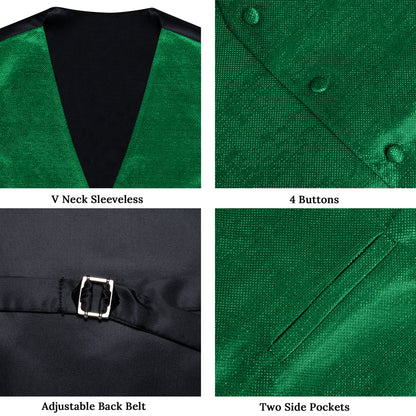 New Deep Green Solid Shiny Men's Bowtie Vest Set vest set    - Sophisticated Gentlemen