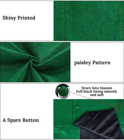 New Deep Green Solid Shiny Men's Bowtie Vest Set vest set    - Sophisticated Gentlemen