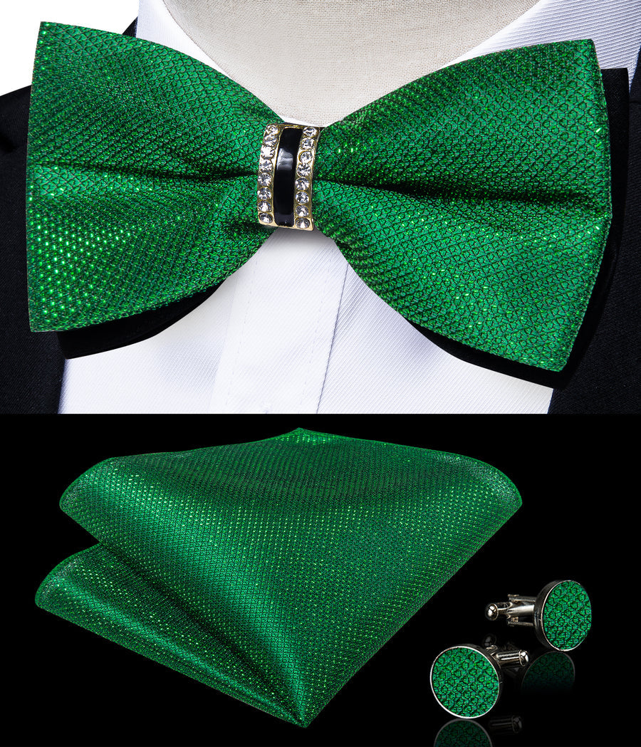 New Deep Green Solid Shiny Men's Bowtie Vest Set vest set    - Sophisticated Gentlemen