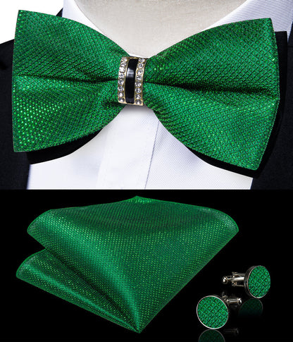 New Deep Green Solid Shiny Men's Bowtie Vest Set vest set    - Sophisticated Gentlemen