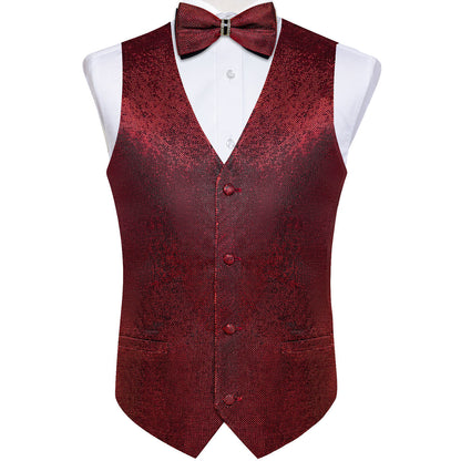 Burgundy Red Shiny Vest Set with Matching Bow Tie, Hanky, and Cufflinks vest set    - Sophisticated Gentlemen
