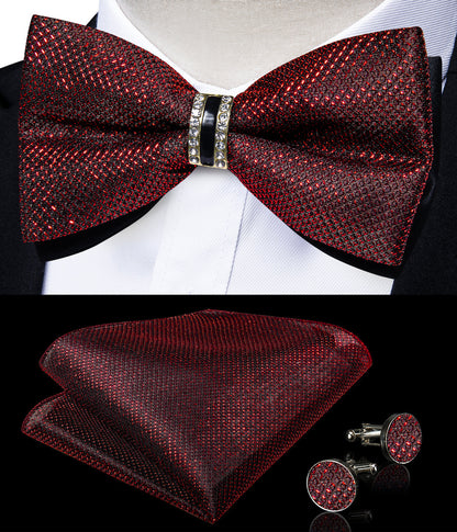 Burgundy Red Shiny Vest Set with Matching Bow Tie, Hanky, and Cufflinks vest set    - Sophisticated Gentlemen