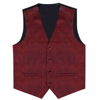 Burgundy Red Shiny Vest Set with Matching Bow Tie, Hanky, and Cufflinks vest set    - Sophisticated Gentlemen
