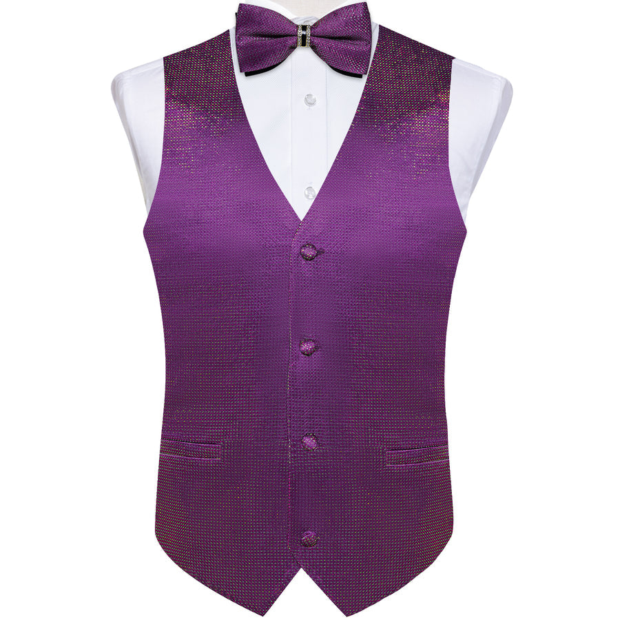New Amethyst Purple Solid Shiny Men's Bowtie Vest Set vest set    - Sophisticated Gentlemen