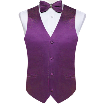 New Amethyst Purple Solid Shiny Men's Bowtie Vest Set vest set    - Sophisticated Gentlemen
