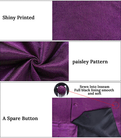 New Amethyst Purple Solid Shiny Men's Bowtie Vest Set vest set    - Sophisticated Gentlemen
