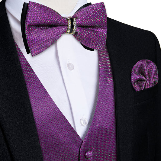New Amethyst Purple Solid Shiny Men's Bowtie Vest Set vest set S (Chest 40")   - Sophisticated Gentlemen