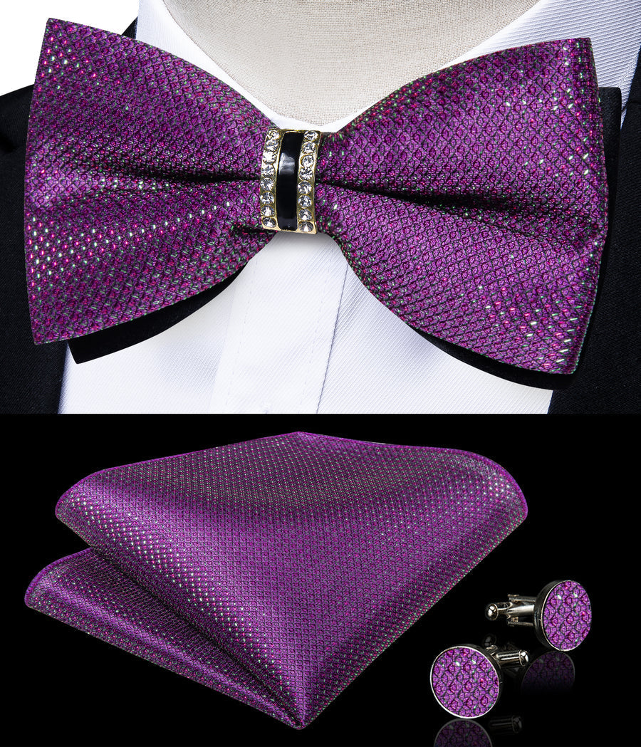 New Amethyst Purple Solid Shiny Men's Bowtie Vest Set vest set    - Sophisticated Gentlemen