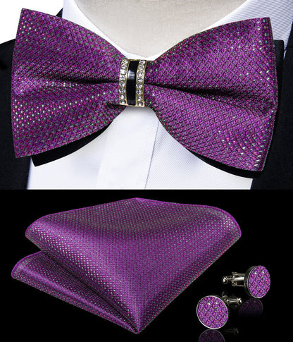 New Amethyst Purple Solid Shiny Men's Bowtie Vest Set vest set    - Sophisticated Gentlemen