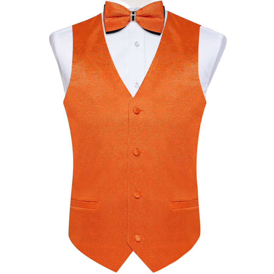 Solid Shiny Burnt Orange Bowtie Vest Set vest set    - Sophisticated Gentlemen