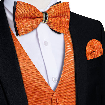 Solid Shiny Burnt Orange Bowtie Vest Set vest set S (Chest 40")   - Sophisticated Gentlemen