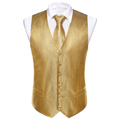 Golden Woven Silk Vest Set vest set    - Sophisticated Gentlemen