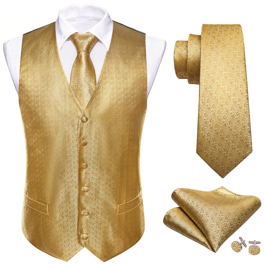 Golden Woven Silk Vest Set vest set    - Sophisticated Gentlemen