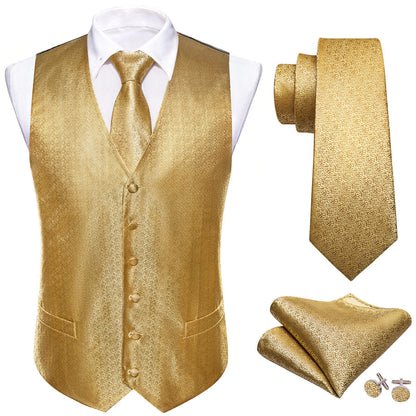 Golden Woven Silk Vest Set vest set    - Sophisticated Gentlemen