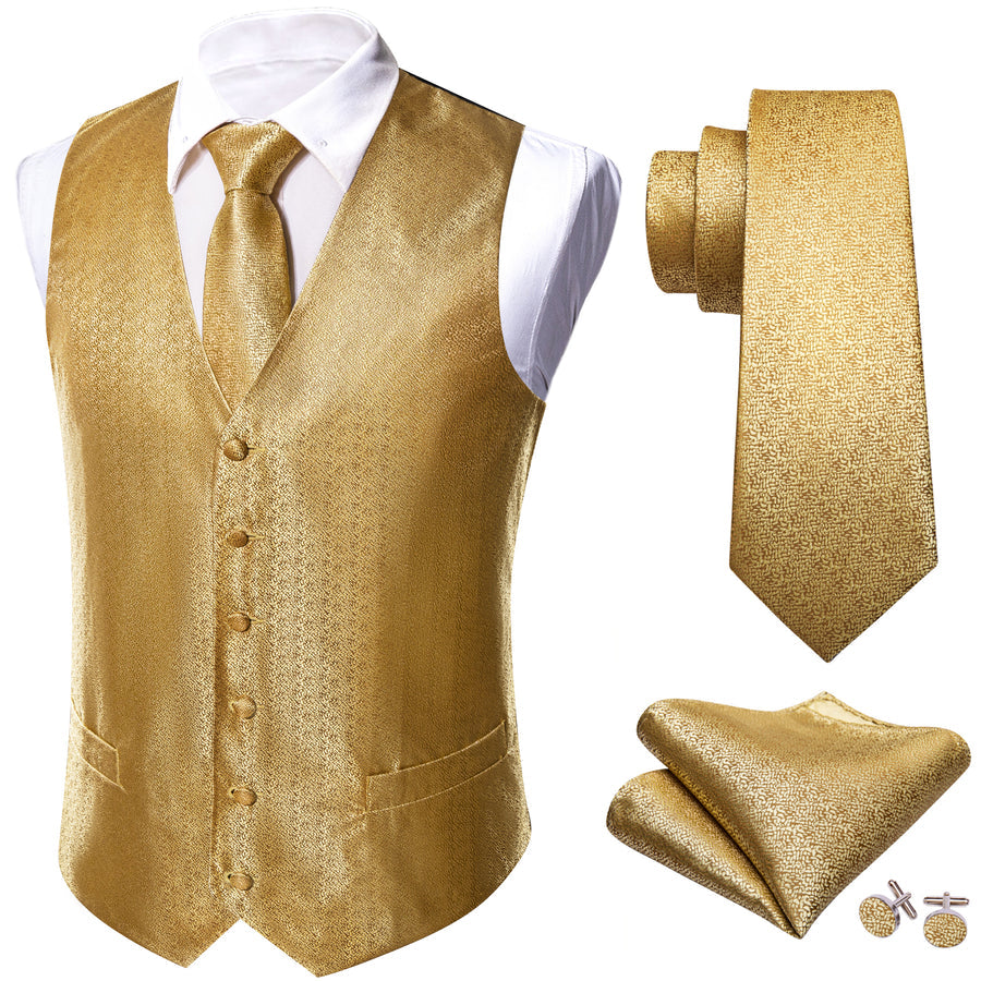 Golden Woven Silk Vest Set vest set    - Sophisticated Gentlemen