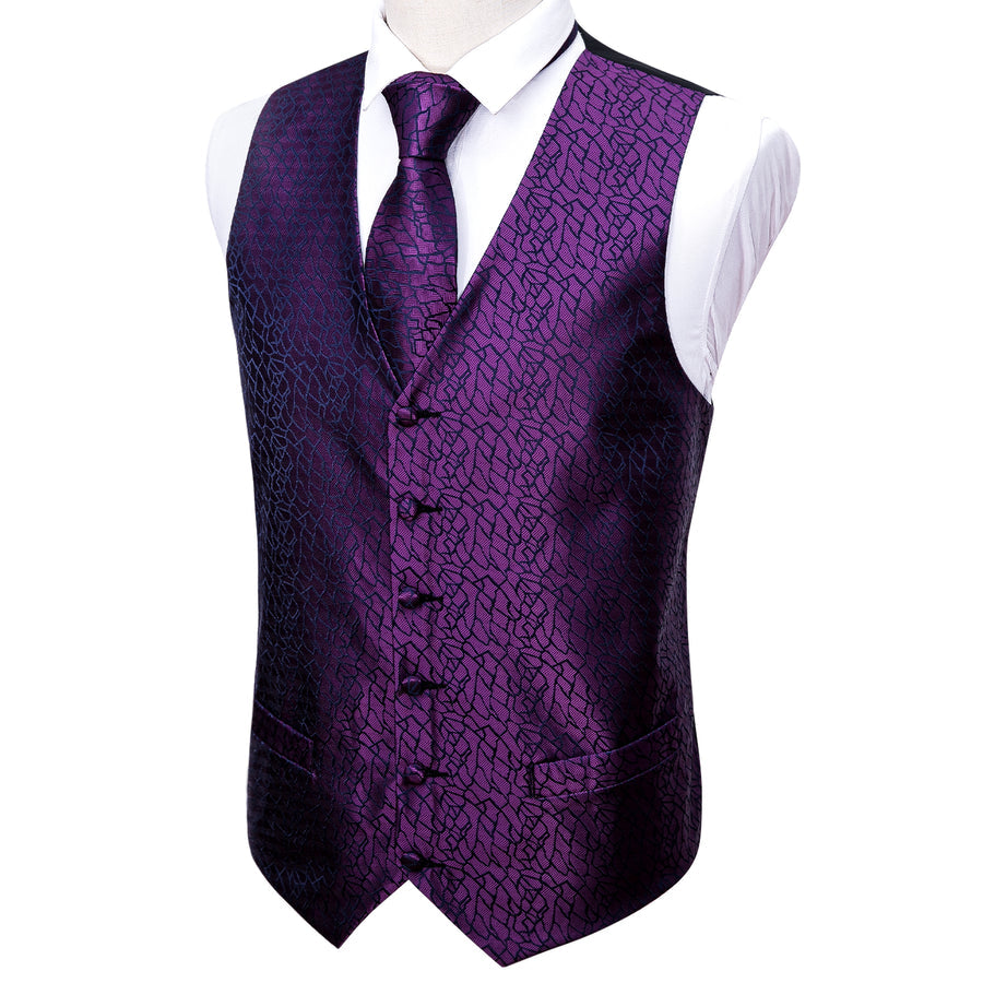 Purple Black Plaid Jacquard Silk Vest Set vest set    - Sophisticated Gentlemen