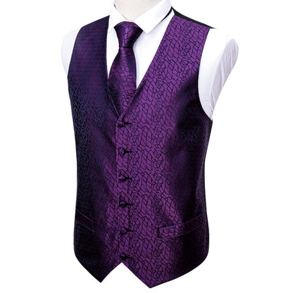 Purple Black Plaid Jacquard Silk Vest Set vest set    - Sophisticated Gentlemen